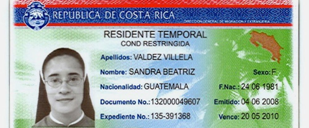        residency card example
  - Costa Rica