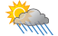 Sun and clouds with a couple of showers, mainly later; hot